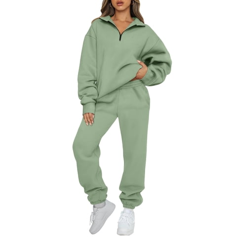 Women's Sweatsuits 2 Piece Outfits Long Sleeve Half Zip Pullover and Baggy Sweatpants with Pockets