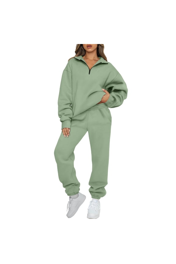 Women's Sweatsuits 2 Piece Outfits Long Sleeve Half Zip Pullover and Baggy Sweatpants with Pockets