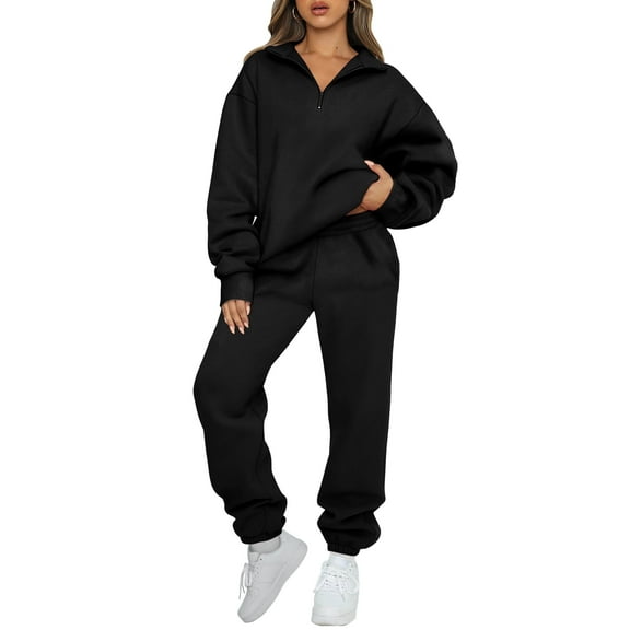SUNBS Women's Sweatsuits 2 Piece Outfits Long Sleeve Half Zip Pullover and Baggy Sweatpants with Pockets