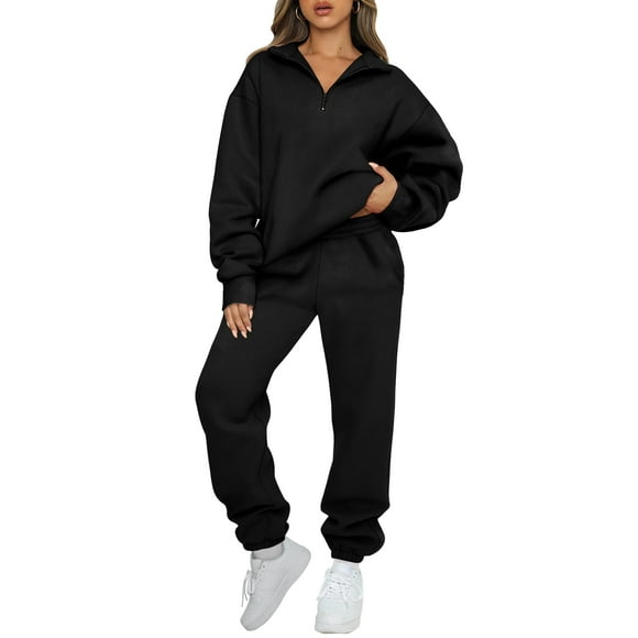 SUNBS Women's Sweatsuits 2 Piece Outfits Long Sleeve Half Zip Pullover and Baggy Sweatpants with Pockets
