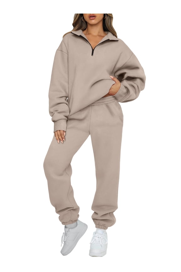 Women's Sweatsuits 2 Piece Outfits Long Sleeve Half Zip Pullover and Baggy Sweatpants with Pockets