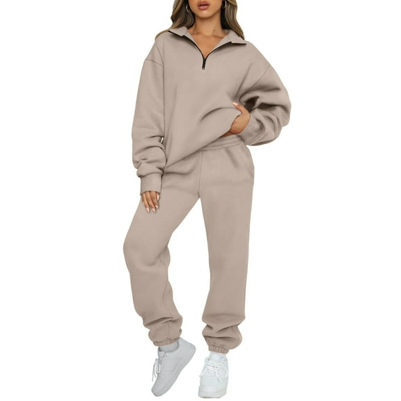 SUNBS Women's Sweatsuits 2 Piece Outfits Long Sleeve Half Zip Pullover and Baggy Sweatpants with Pockets