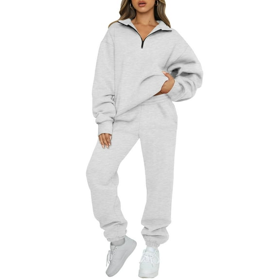 SUNBS Women's Sweatsuits 2 Piece Outfits Long Sleeve Half Zip Pullover and Baggy Sweatpants with Pockets