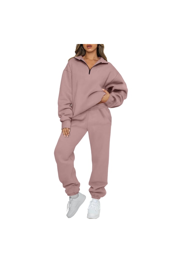 Women's Sweatsuits 2 Piece Outfits Long Sleeve Half Zip Pullover and Baggy Sweatpants with Pockets