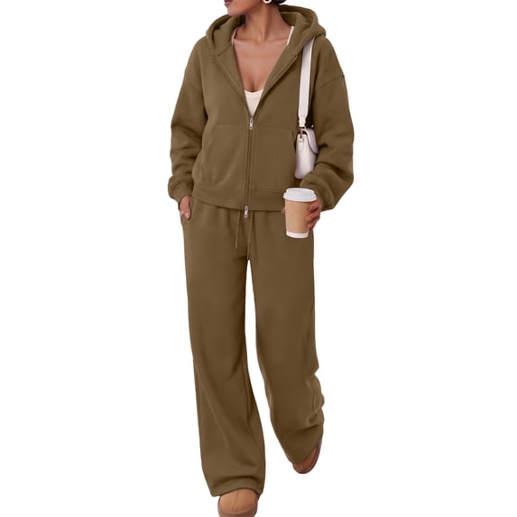 SUNBS Women's Sweatsuits 2 Piece Outfits for Women Two Way Zipper Jacket Hoodies Fall Oversized Loungewear Sets with Wide Baggy Leg Sweatpants with Pockets