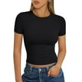 thumbnail image 1 of SUNBS Women's T Shirts Scoop Neck Short Sleeve Crop Tops Slim Fit Y2K Summer Tops, 1 of 7