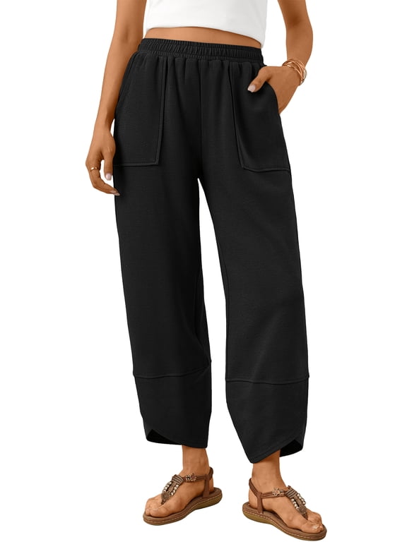 Women Barrel Wide Leg Sweat Pants Soft Blend with Pockets Drawstring for Casual