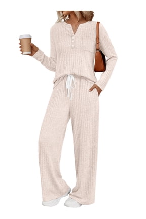 Two Piece Sets for Women Lounge Sets Long Sleeve Tops Wide Leg Pants Fall Casual Vacation Travel Outfits with Pockets
