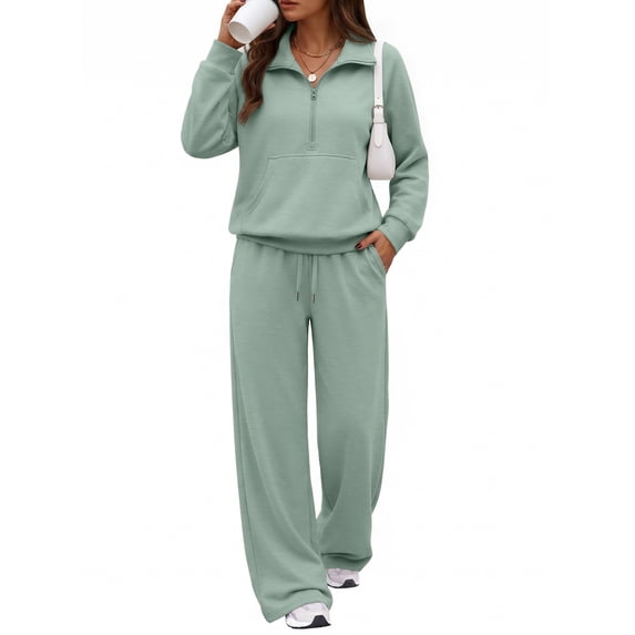 SUNBS Half Zip Sweatsuits Sets For Womens 2 Piece Outfits Kangaroo Pocket Drawstring Sweatpant