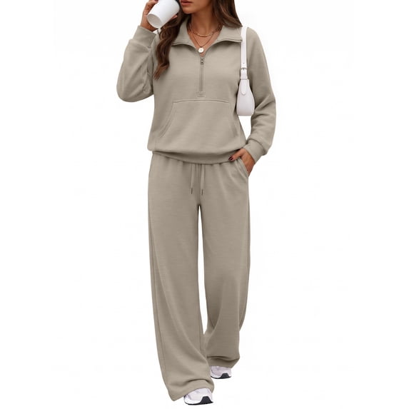 SUNBS Half Zip Sweatsuits Sets For Womens 2 Piece Outfits Kangaroo Pocket Drawstring Sweatpant