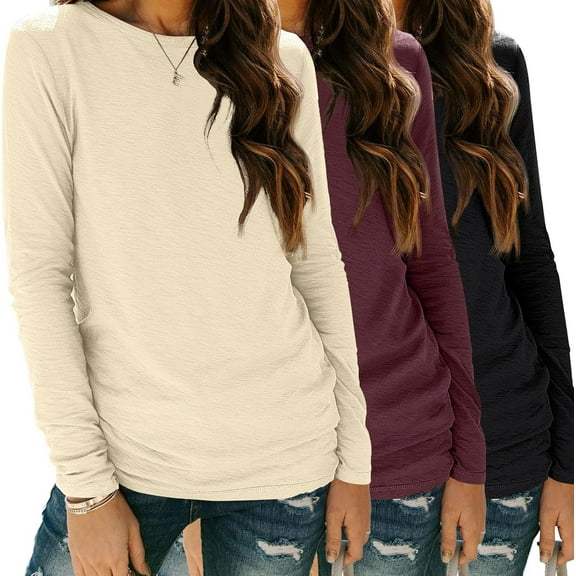 SUNBS Womens 3 Packs Long Sleeve Shirts Loose Fit Fall Tops Fashion Clothes Basic Workout Tees School Teacher Outfits
