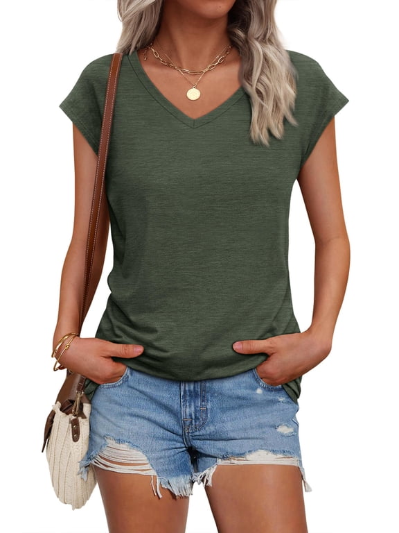 Womens Casual V Neck Shirts Basic Plain T Shirts Cute Tops for Women Summer Clothes