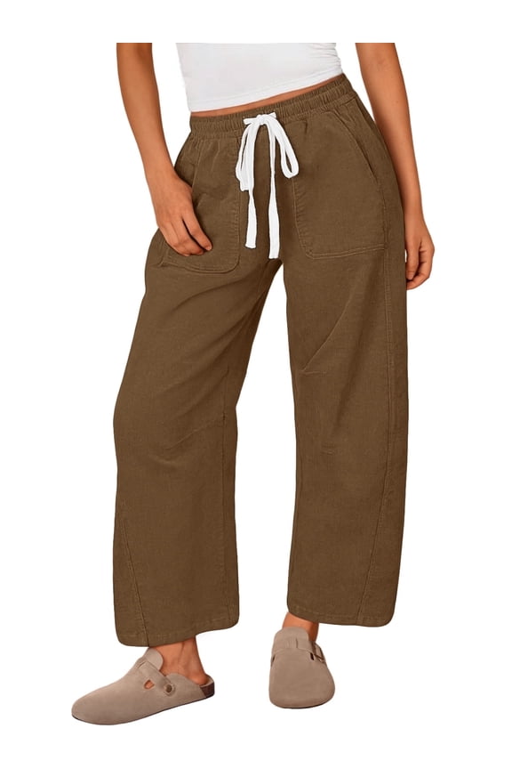 Womens Corduroy Pants Fall Barrel Linen Pant Winter Casual Wide Leg Pants Womens Cargo Pants with Pockets