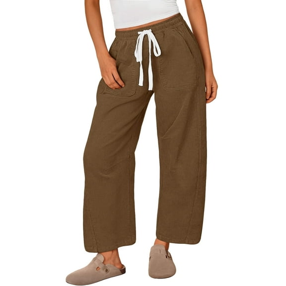 SUNBS Womens Corduroy Pants Fall Barrel Linen Pant Winter Casual Wide Leg Pants Womens Cargo Pants with Pockets