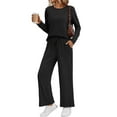 thumbnail image 1 of SUNBS 2 Piece Outfits Women Fall Lounge Sets Crew Neck Tops Wide Leg Pants Vacation Travel Sweatsuits with Pockets, 1 of 7