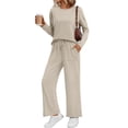 thumbnail image 1 of SUNBS 2 Piece Outfits Women Fall Lounge Sets Crew Neck Tops Wide Leg Pants Vacation Travel Sweatsuits with Pockets, 1 of 1