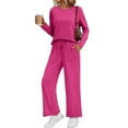 thumbnail image 1 of SUNBS 2 Piece Outfits Women Fall Lounge Sets Crew Neck Tops Wide Leg Pants Vacation Travel Sweatsuits with Pockets, 1 of 7