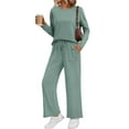 thumbnail image 1 of SUNBS 2 Piece Outfits Women Fall Lounge Sets Crew Neck Tops Wide Leg Pants Vacation Travel Sweatsuits with Pockets, 1 of 7