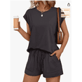 thumbnail image 1 of SUNBS Womens Crew Neck Two Piece short Sets Cap Sleeve Drawstring Summer Sweatsuit with Pocket, 1 of 1