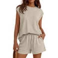 thumbnail image 1 of SUNBS Lounge Sets for Women Two Piece Outfits Crew Neck Short Sets Cap Sleeve Drawstring with Pocket, 1 of 9