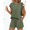 thumbnail image 1 of SUNBS Womens Crew Neck Two Piece short Sets Cap Sleeve Drawstring Summer Sweatsuit with Pocket, 1 of 1