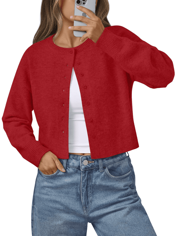 Womens Cropped Cardigan Long Sleeve Sweaters for Women Lightweight Blouse Fall Knit Top Fashion Button Up Clothes