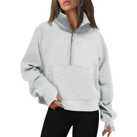 SUNBS Oversized Sweatshirts for women Quarter-Zip V Neck Hoodies Fleece Pullover with Thumb Holes