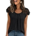 thumbnail image 1 of SUNBS Blouses for Women Lace Tops Pleated Short Sleeve Shirts Summer Business Casual Dressy Clothes, 1 of 7
