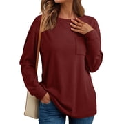 SUNBS Womens Long Sleeve Crewneck Shirts Fall Winter Casual Work Tops Women Blouses Trendy Basic Outfits
