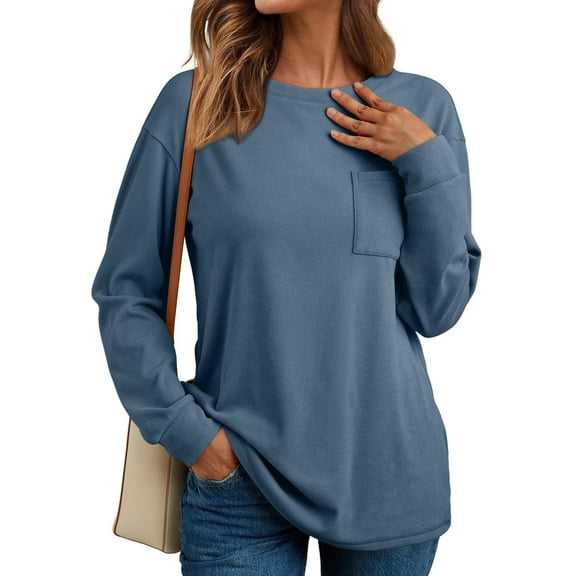 SUNBS Womens Long Sleeve Crewneck Shirts Fall Winter Casual Work Tops Women Blouses Trendy Basic Outfits