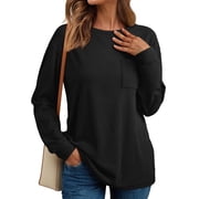 SUNBS Womens Long Sleeve Crewneck Shirts Fall Winter Casual Work Tops Women Blouses Trendy Basic Outfits