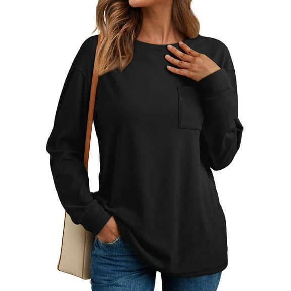 SUNBS Womens Long Sleeve Crewneck Shirts Fall Winter Casual Work Tops Women Blouses Trendy Basic Outfits