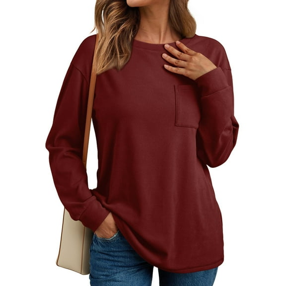 SUNBS Womens Long Sleeve Crewneck Shirts Fall Winter Casual Work Tops Women Blouses Trendy Basic Outfits