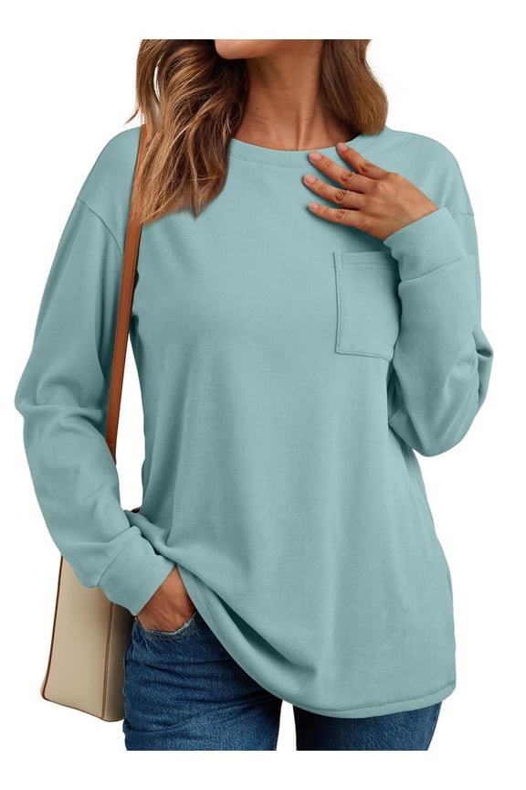 Womens Long Sleeve Crewneck Shirts Fall Winter Casual Work Tops Women Blouses Trendy Basic Outfits