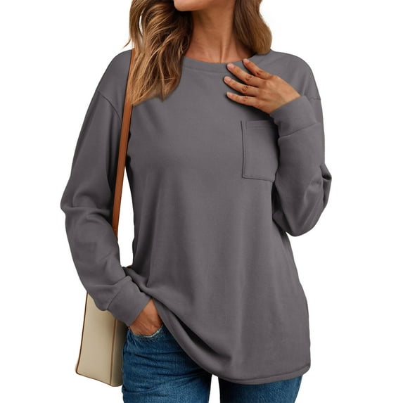 SUNBS Womens Long Sleeve Crewneck Shirts Fall Winter Casual Work Tops Women Blouses Trendy Basic Outfits