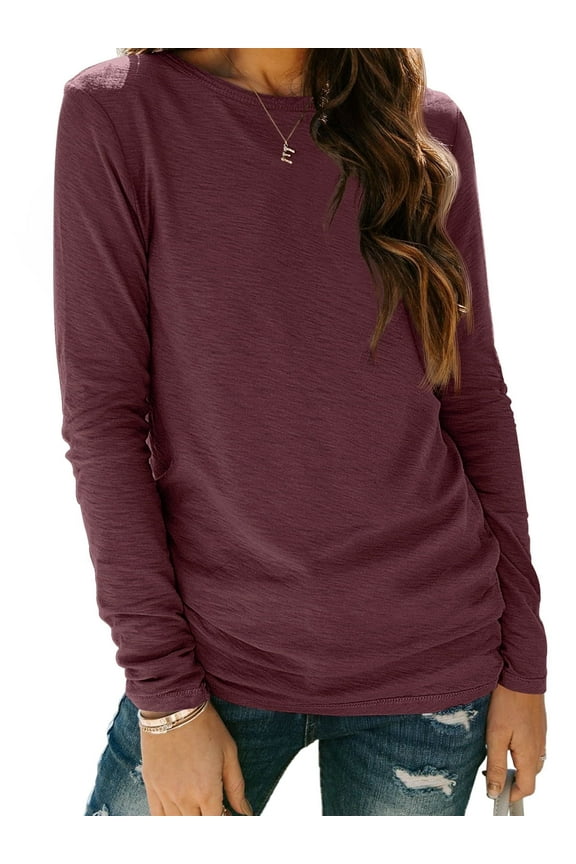 Womens Long Sleeve T Shirts Crew Neck Fashion Pullover Casual Tops Clothes