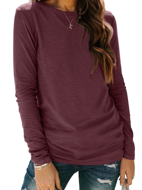 Womens Tops Long Sleeve T Shirts Crew Neck Fashion Pullover Casual Fall Clothes