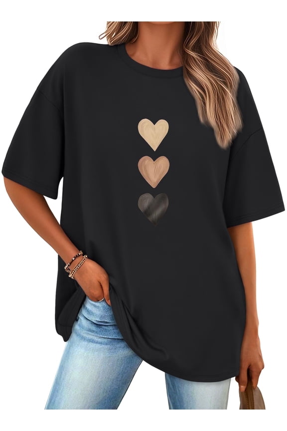 Womens Oversized Graphic Tees - Love Heart Casual T-Shirts for Women Summer Tops