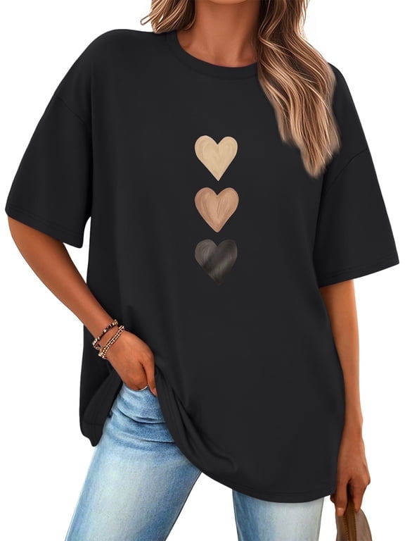 Womens Oversized Graphic Tees - Love Heart Casual T-Shirts for Women Summer Tops