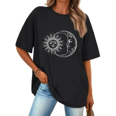 SUNBS Womens Oversized Graphic Tees - Sun & Moon Casual T-Shirts for Women Summer Tops
