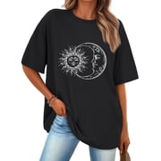 SUNBS Womens Oversized Graphic Tees - Sun & Moon Casual T-Shirts for Women Summer Tops