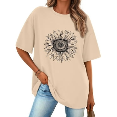 SUNBS Womens Oversized Graphic Tees - Sunflower Casual T-Shirts for Women Summer Tops