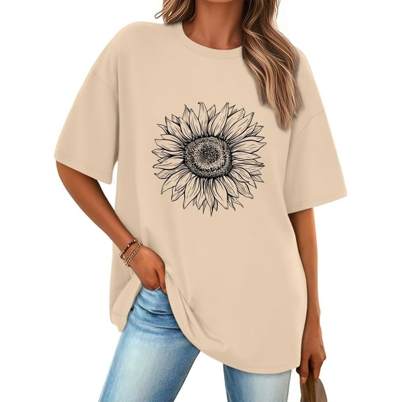 SUNBS Womens Oversized Graphic Tees - Sunflower Casual T-Shirts for Women Summer Tops