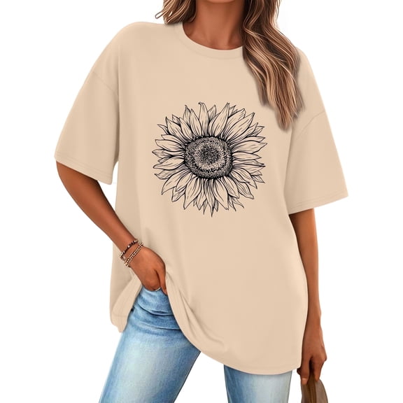 SUNBS Womens Oversized Graphic Tees - Sunflower Casual T-Shirts for Women Summer Tops