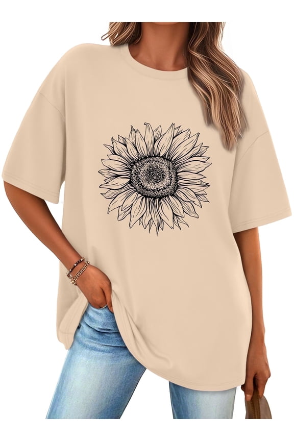 Womens Oversized Graphic Tees - Sunflower Casual T-Shirts for Women Summer Tops