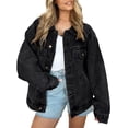 thumbnail image 1 of SUNBS Jean Jacket For Women Denim Jacket With Pocket Button Down Loose Fit Style, 1 of 8