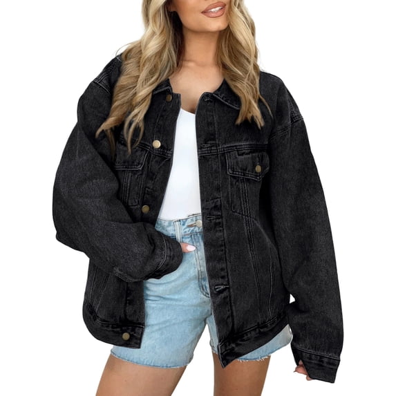 SUNBS Jean Jacket For Women Denim Jacket With Pocket Button Down Loose Fit Style