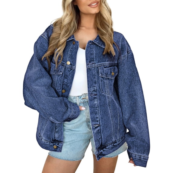 SUNBS Jean Jacket For Women Denim Jacket With Pocket Button Down Loose Fit Style