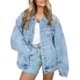 thumbnail image 1 of SUNBS Jean Jacket For Women Denim Jacket With Pocket Button Down Loose Fit Style, 1 of 8