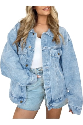 Jean Jacket For Women denim jacket with Pocket Button Down Loose Fit Style